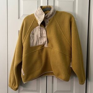 Free People Mustard Yellow Fleece Pullover with Cream Trim
